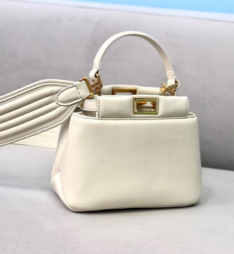 Fendi 8BN320 Peekaboo ICONIC XS White Nappa Leather 8328 Bag - luxibagsmall