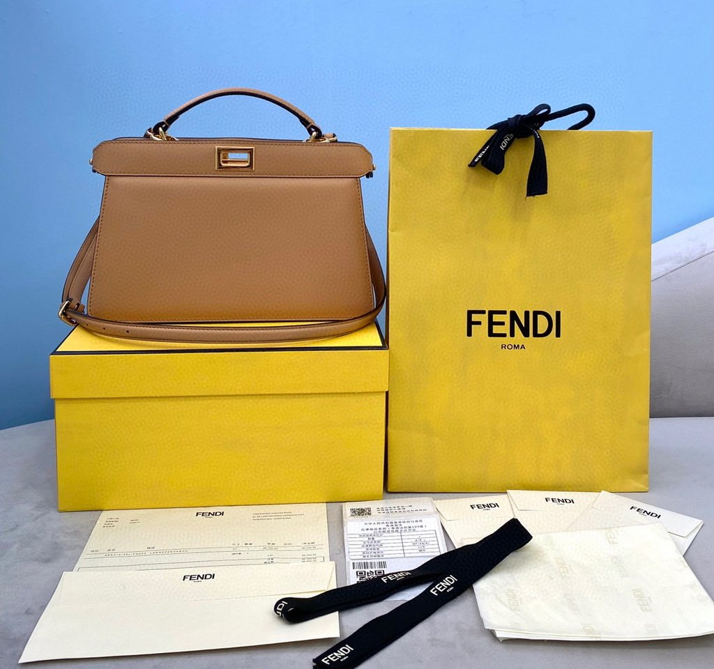 Fendi 8BN323 Peekaboo ISEEU EAST-WEST Apricot Leather 70193S Bag - luxibagsmall