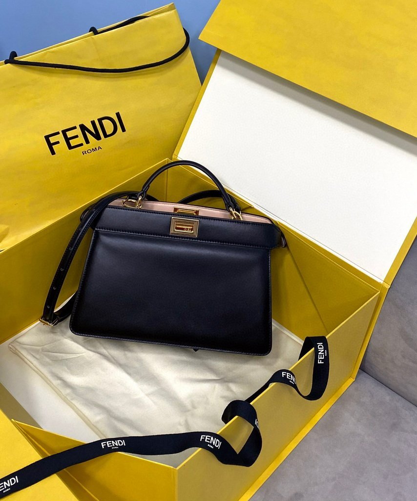 Fendi 8BN323 Peekaboo ISEEU EAST-WEST Black Leather 70193S Bag - luxibagsmall