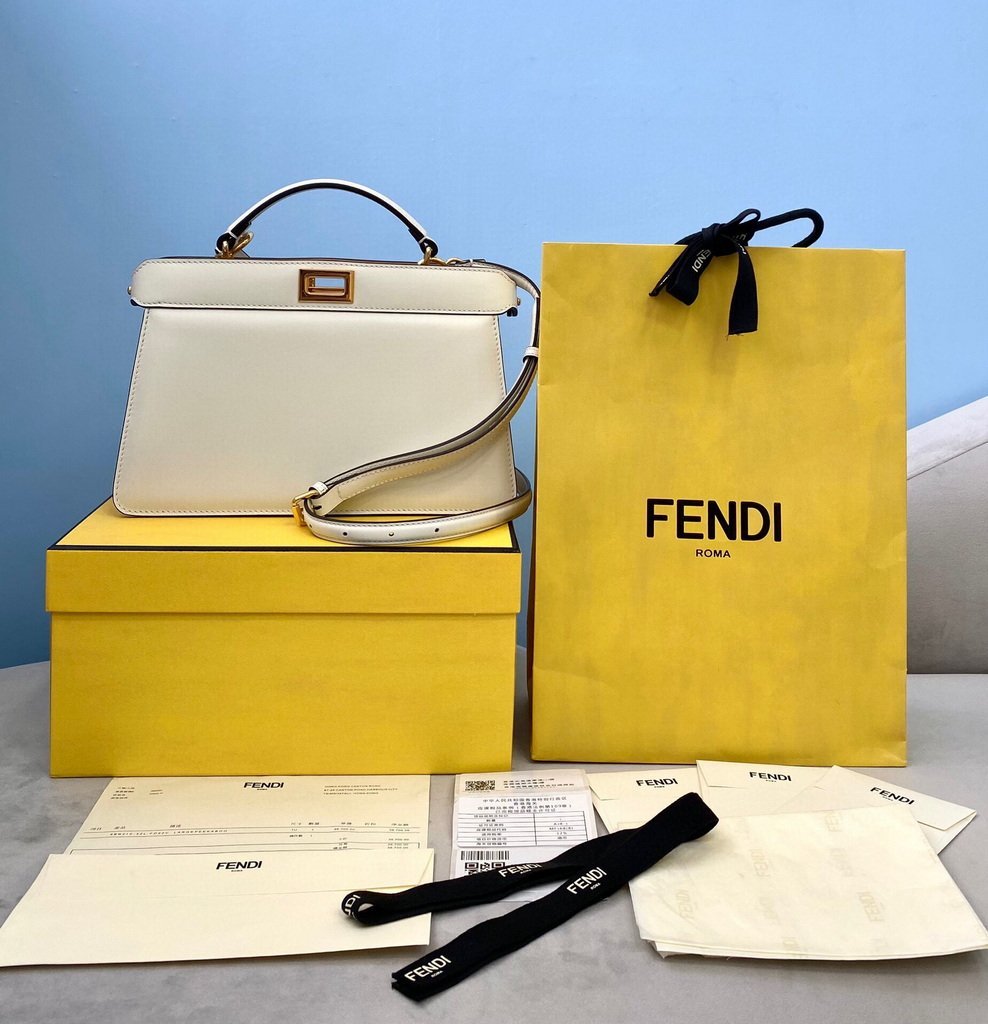 Fendi 8BN323 Peekaboo ISEEU EAST-WEST White Leather 70193S Bag - luxibagsmall