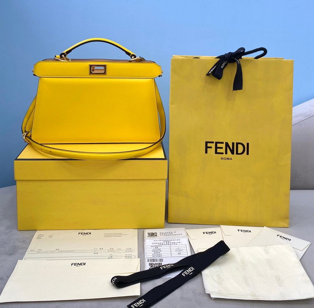 Fendi 8BN323 Peekaboo ISEEU EAST-WEST Yellow Leather 70193S bag - luxibagsmall