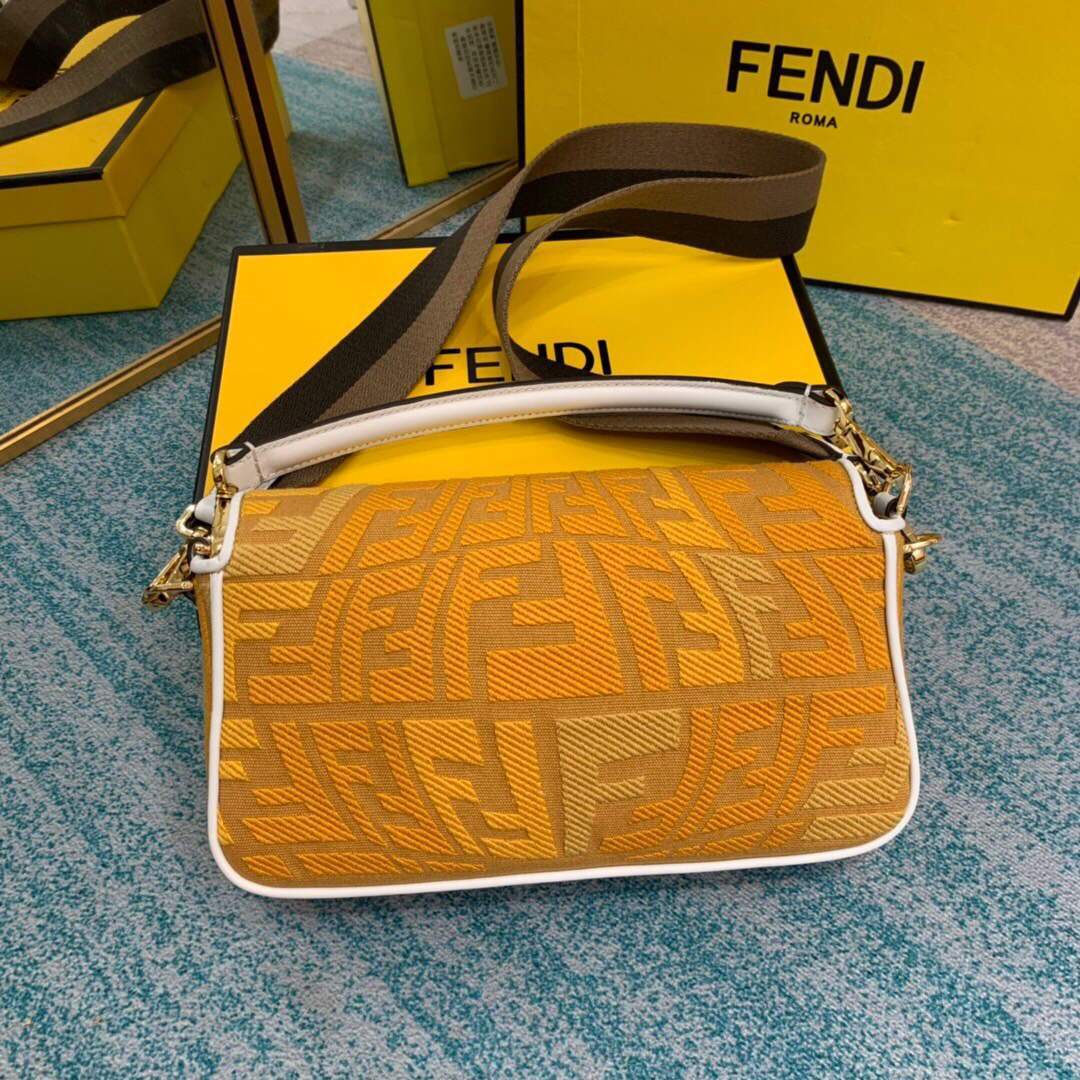 Fendi 8BR600 Baguette Embroidered Canvas Bag Yellow - luxibagsmall