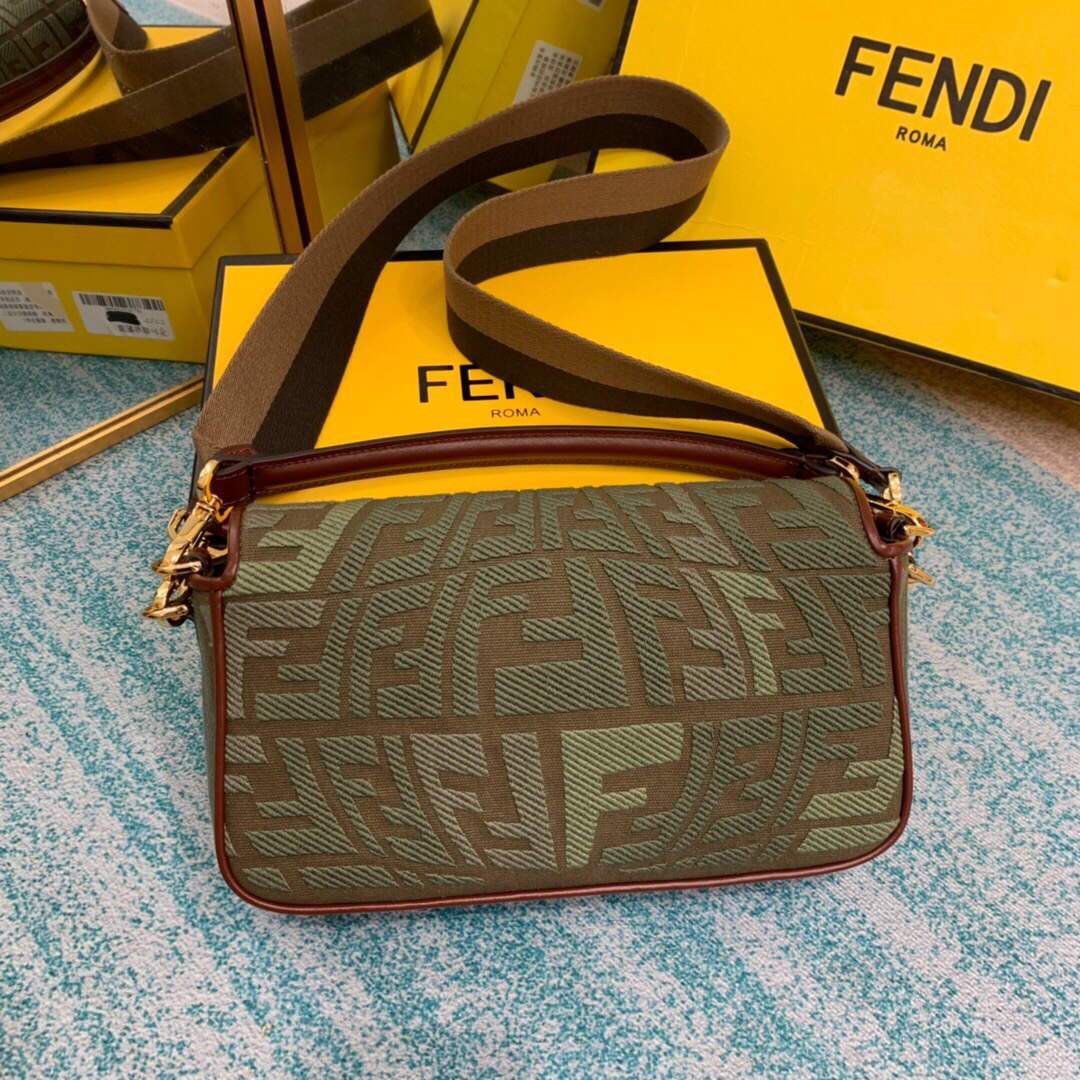 Fendi 8BR600 Baguette Embroidered Canvas Bag Green - luxibagsmall