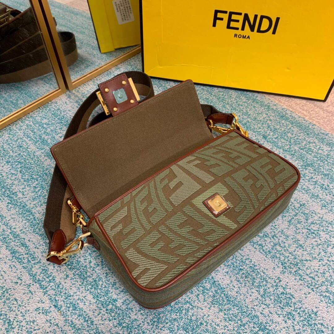 Fendi 8BR600 Baguette Embroidered Canvas Bag Green - luxibagsmall