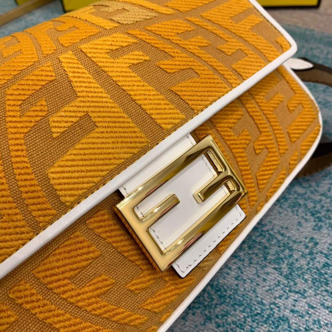 Fendi 8BR600 Baguette Embroidered Canvas Bag Yellow - luxibagsmall