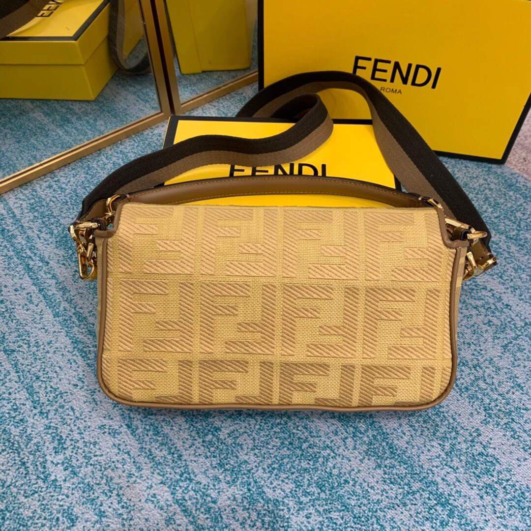 Fendi 8BR600 Baguette Embroidered Canvas Bag Apricot - luxibagsmall