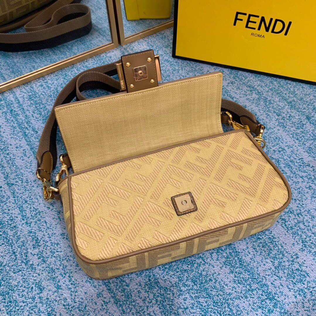 Fendi 8BR600 Baguette Embroidered Canvas Bag Apricot - luxibagsmall