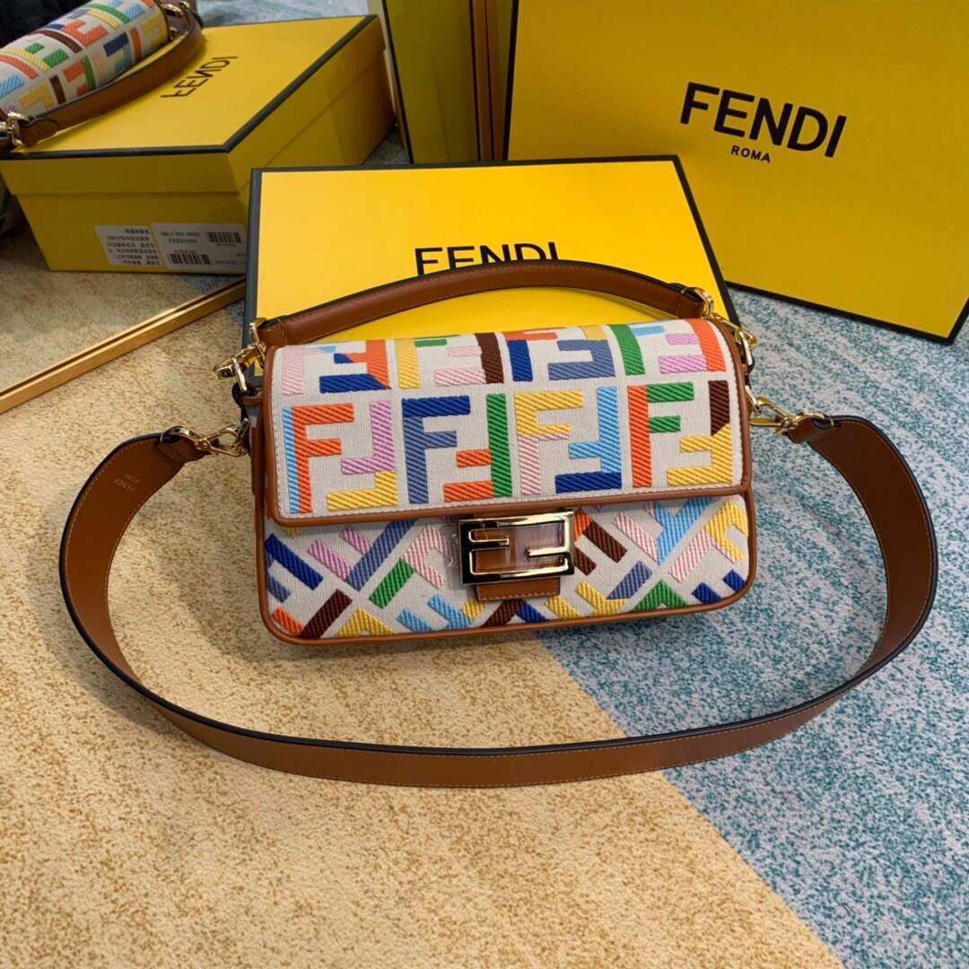 Fendi 8BR600 Baguette Embroidered Canvas Bag Multicolour - luxibagsmall