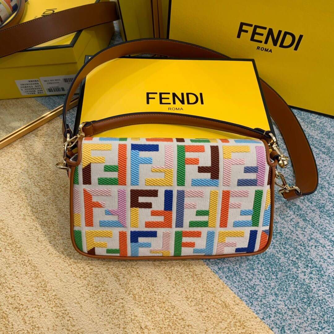 Fendi 8BR600 Baguette Embroidered Canvas Bag Multicolour - luxibagsmall