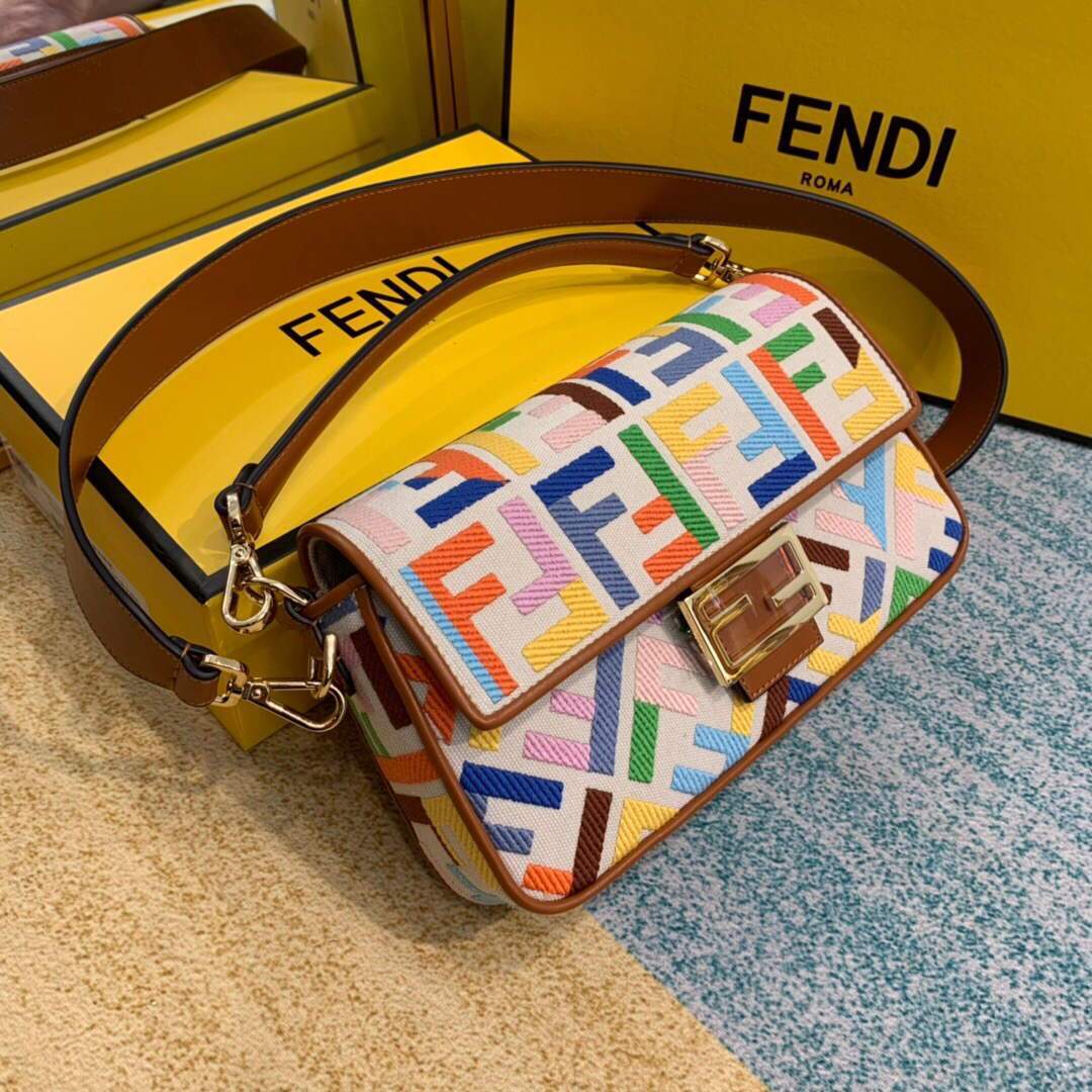 Fendi 8BR600 Baguette Embroidered Canvas Bag Multicolour - luxibagsmall