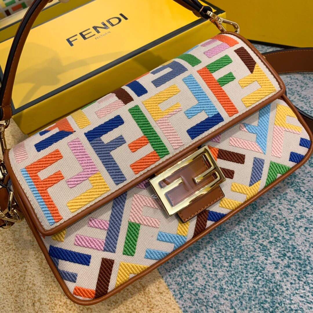 Fendi 8BR600 Baguette Embroidered Canvas Bag Multicolour - luxibagsmall