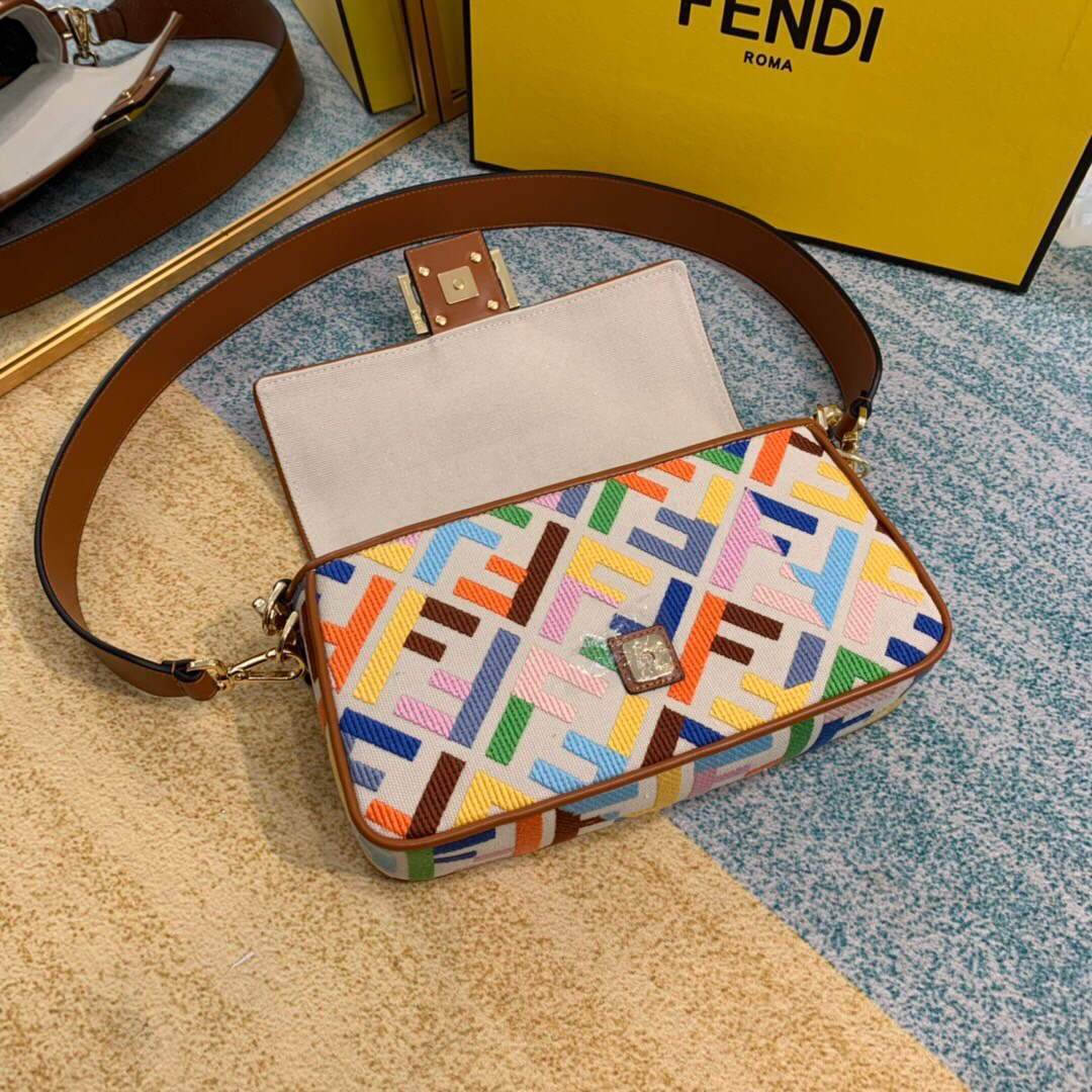 Fendi 8BR600 Baguette Embroidered Canvas Bag Multicolour - luxibagsmall