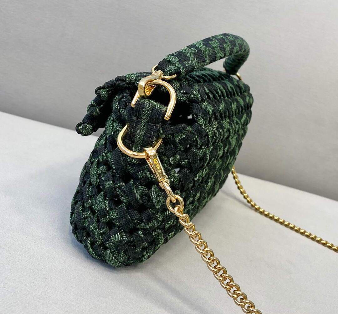 Fendi 8BR600 Baguette Jacquard Fabric Interlace Bag 8267S Green - luxibagsmall