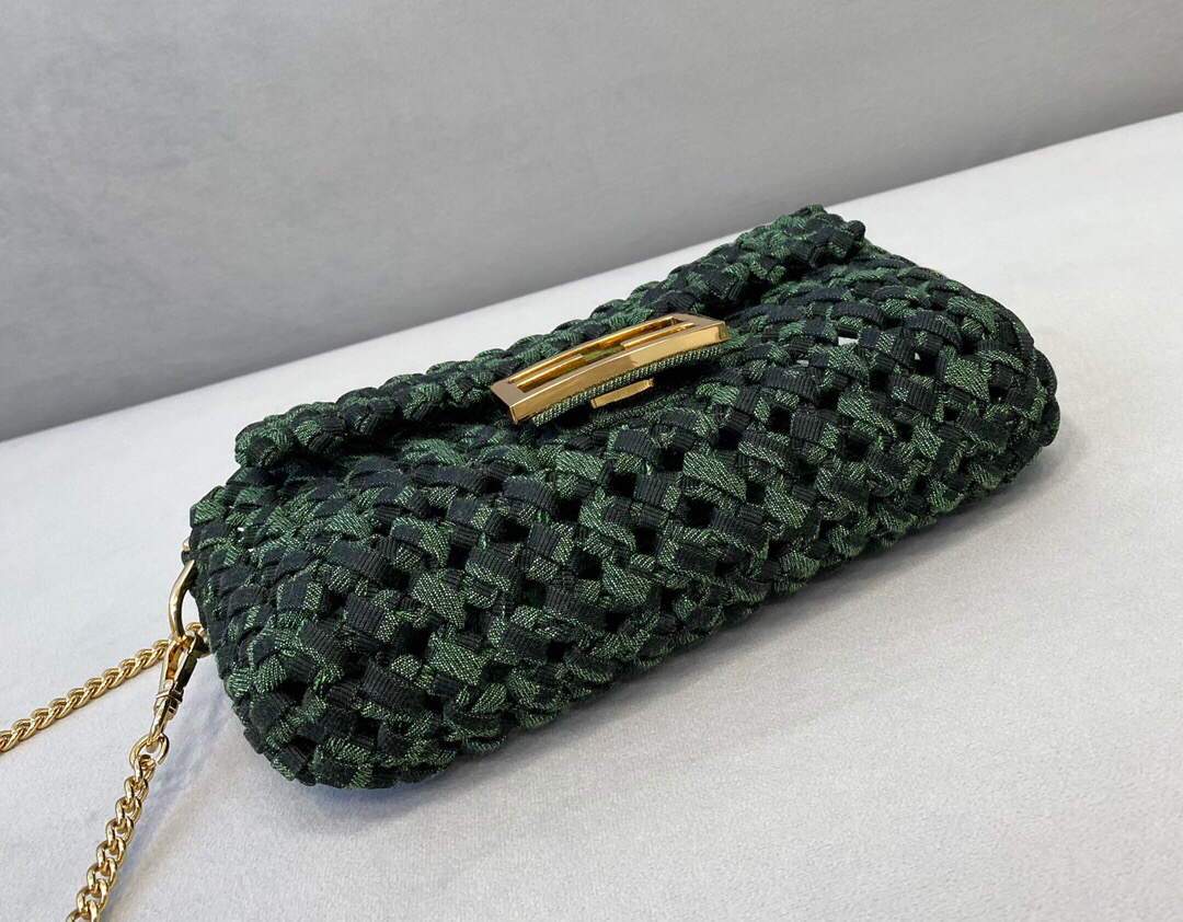 Fendi 8BR600 Baguette Jacquard Fabric Interlace Bag 8267S Green - luxibagsmall