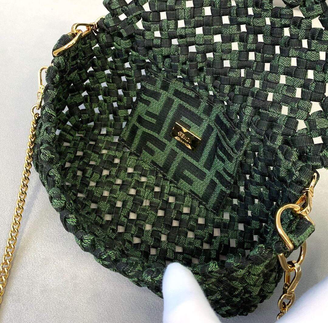 Fendi 8BR600 Baguette Jacquard Fabric Interlace Bag 8267S Green - luxibagsmall