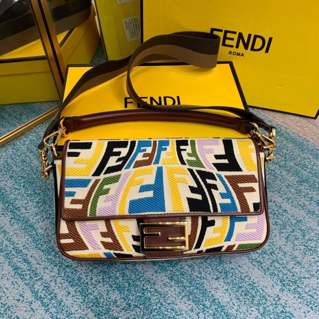 Fendi 8BR600 Baguette Multicolour Embroidered Canvas Bag - luxibagsmall