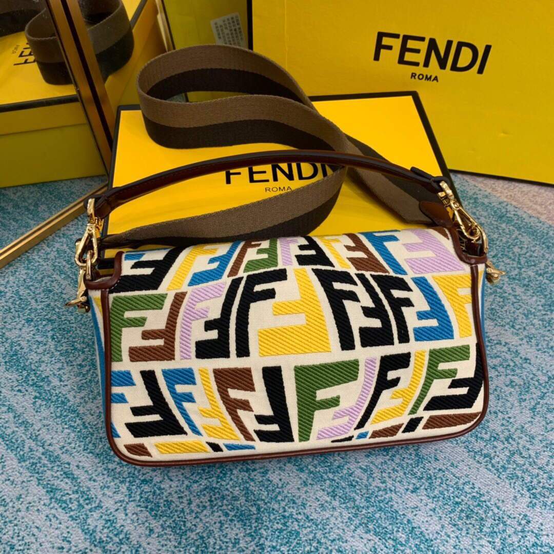 Fendi 8BR600 Baguette Multicolour Embroidered Canvas Bag - luxibagsmall