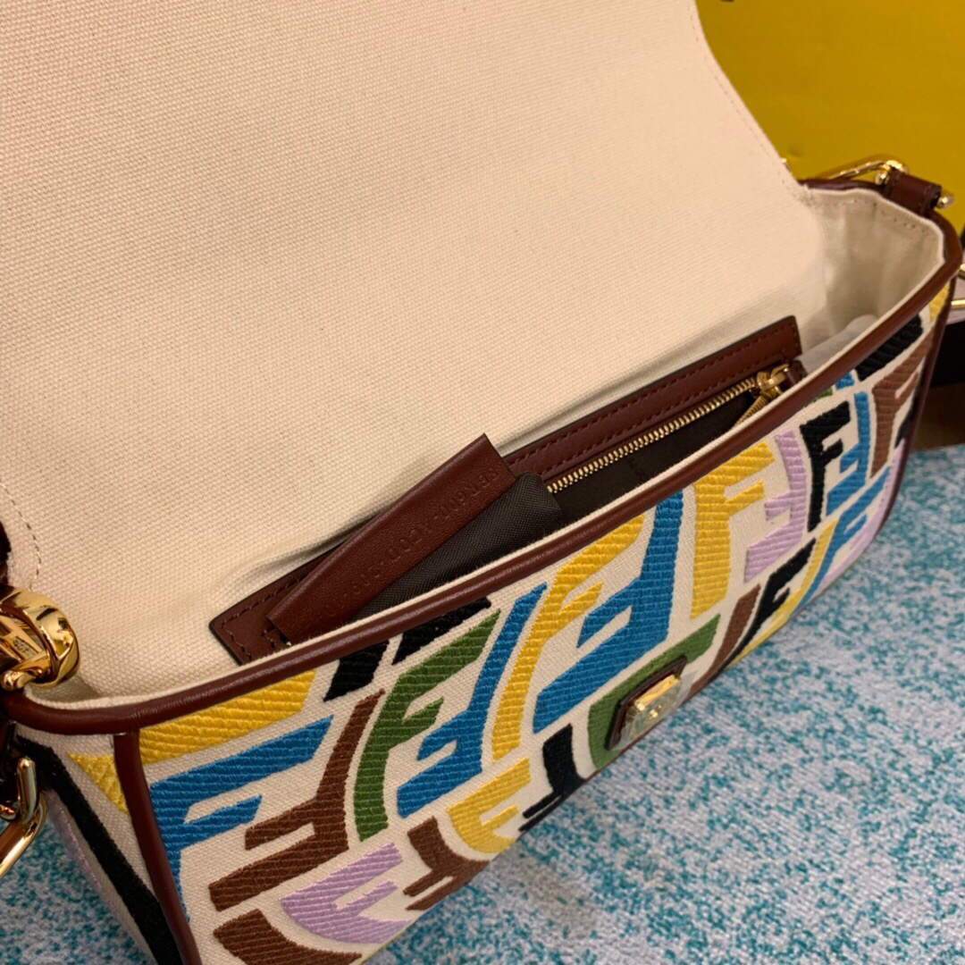 Fendi 8BR600 Baguette Multicolour Embroidered Canvas Bag - luxibagsmall