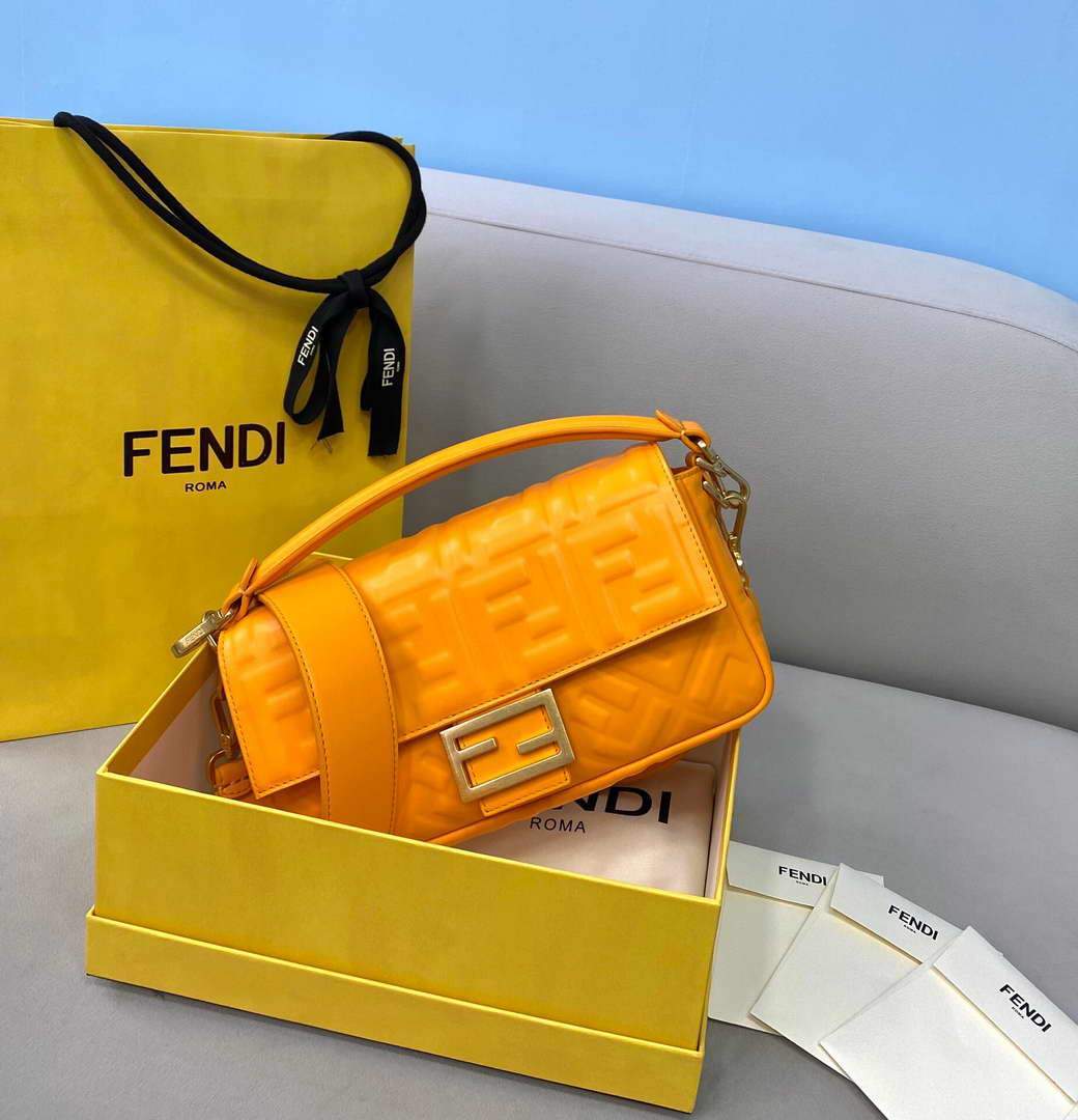 Fendi 8BR600 Baguette Orange Nappa Leather Bag - luxibagsmall