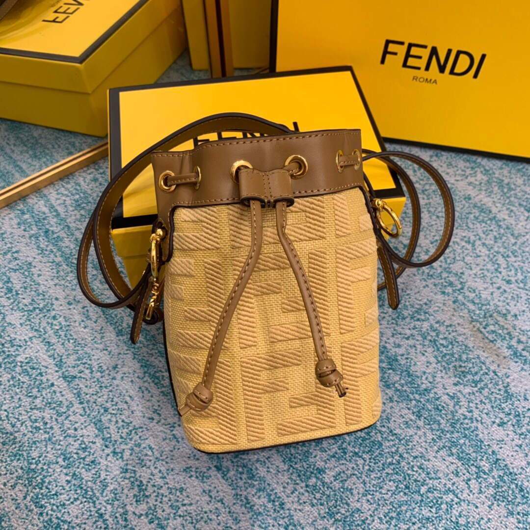 Fendi 8BS010 Mon Tresor Leather And Canvas Mini Bag Apricot - luxibagsmall