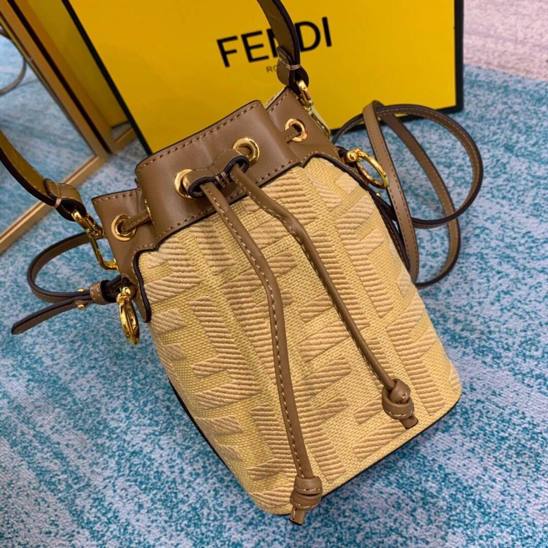 Fendi 8BS010 Mon Tresor Leather And Canvas Mini Bag Apricot - luxibagsmall