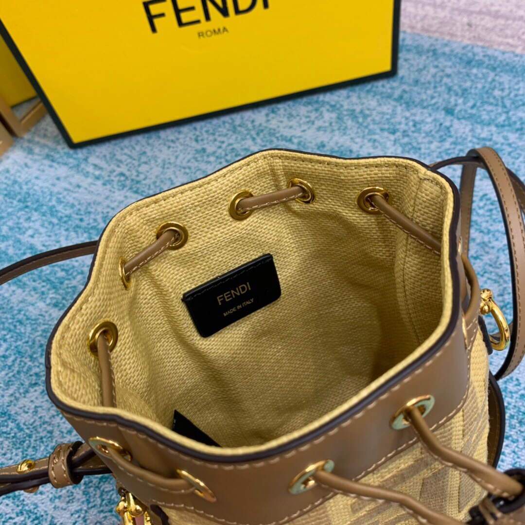 Fendi 8BS010 Mon Tresor Leather And Canvas Mini Bag Apricot - luxibagsmall