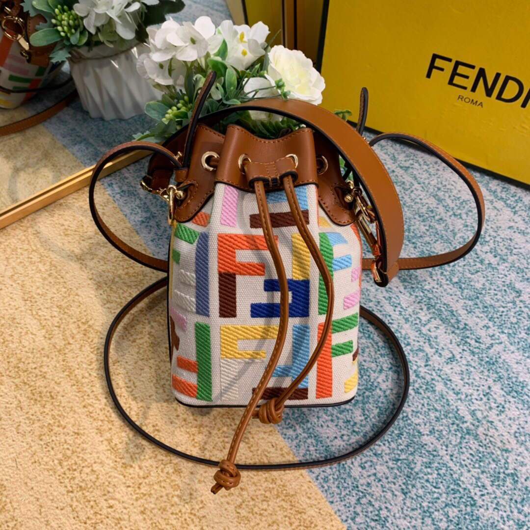 Fendi 8BS010 Mon Tresor Leather And Canvas Mini Bag Multicolour - luxibagsmall