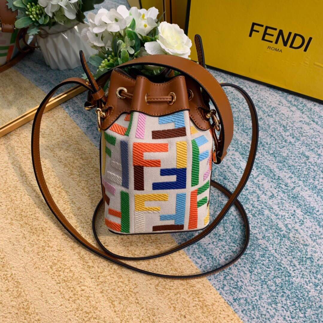 Fendi 8BS010 Mon Tresor Leather And Canvas Mini Bag Multicolour - luxibagsmall