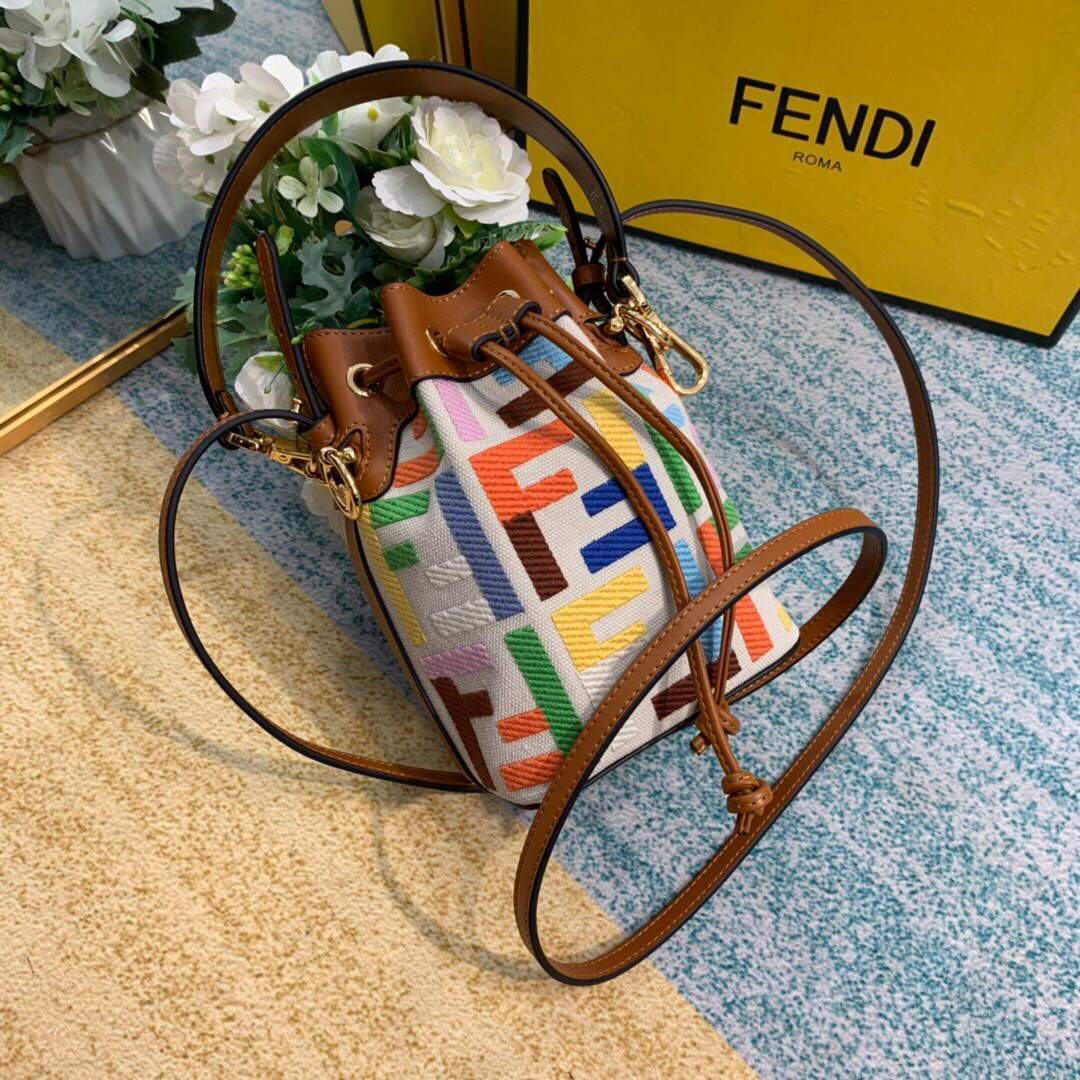 Fendi 8BS010 Mon Tresor Leather And Canvas Mini Bag Multicolour - luxibagsmall