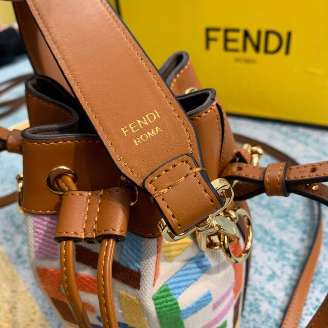 Fendi 8BS010 Mon Tresor Leather And Canvas Mini Bag Multicolour - luxibagsmall