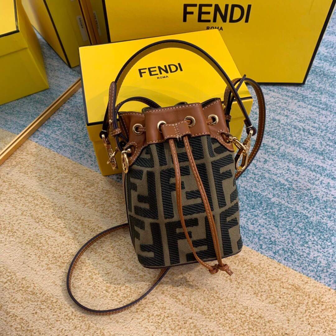 Fendi 8BS010 Mon Tresor Leather And Canvas Mini Bag Green - luxibagsmall