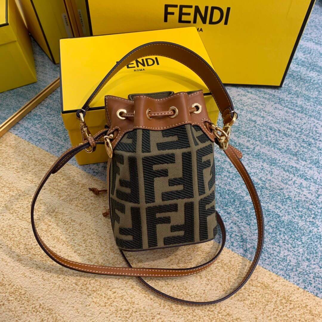 Fendi 8BS010 Mon Tresor Leather And Canvas Mini Bag Green - luxibagsmall