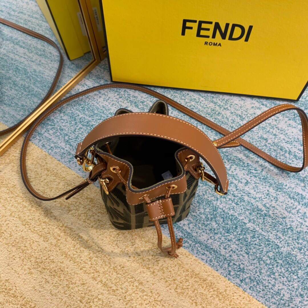 Fendi 8BS010 Mon Tresor Leather And Canvas Mini Bag Green - luxibagsmall