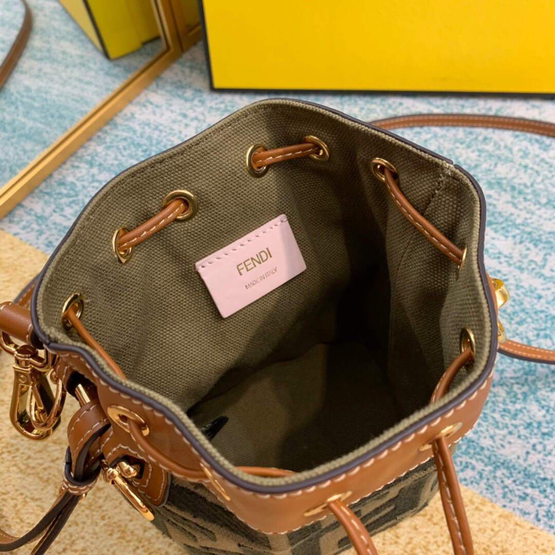 Fendi 8BS010 Mon Tresor Leather And Canvas Mini Bag Green - luxibagsmall