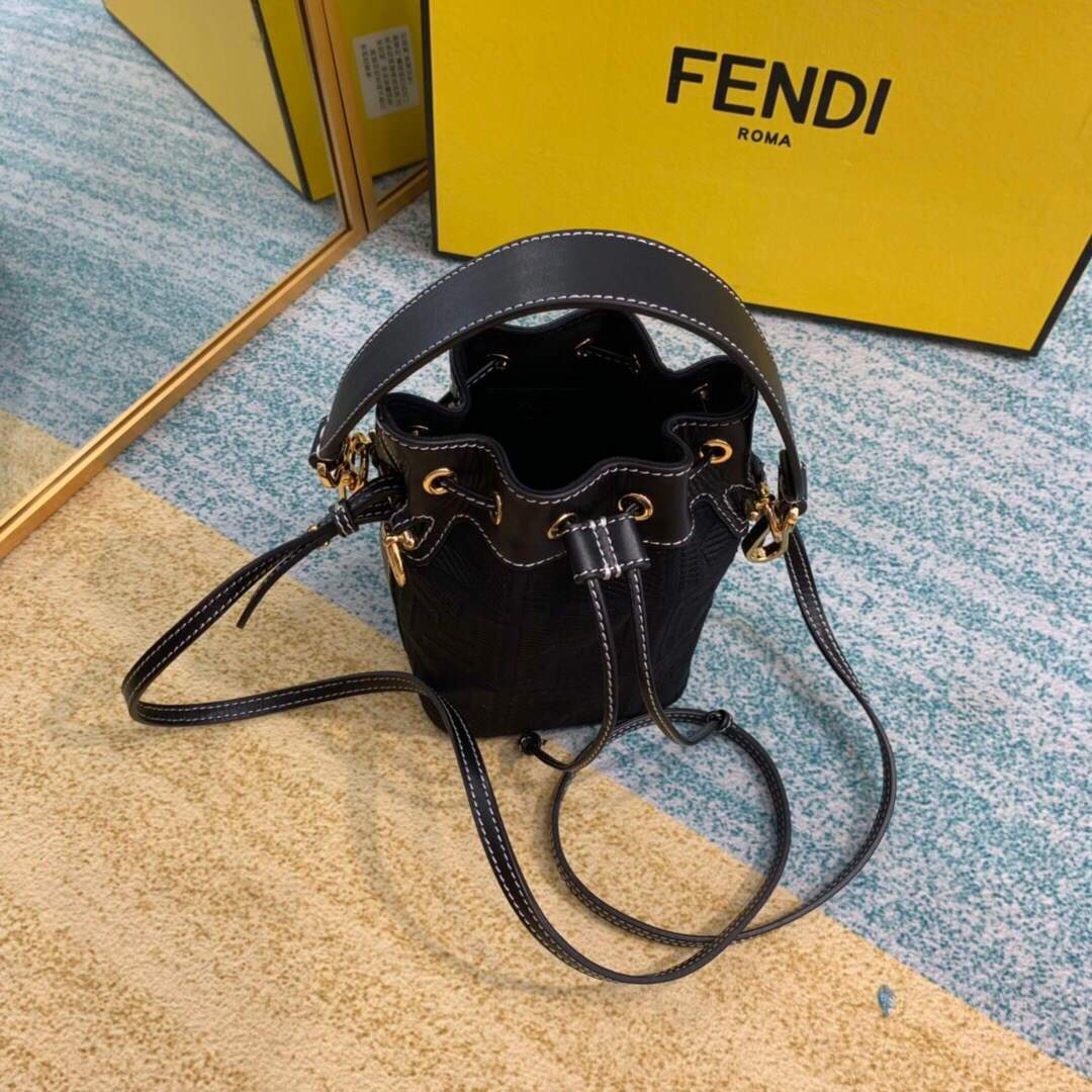 Fendi 8BS010 Mon Tresor Leather And Canvas Mini Bag Black - luxibagsmall