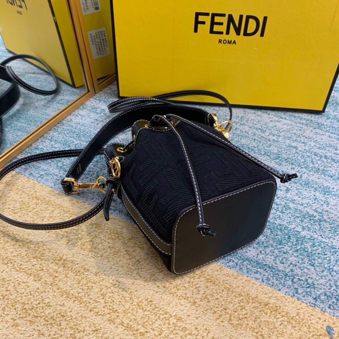 Fendi 8BS010 Mon Tresor Leather And Canvas Mini Bag Black - luxibagsmall