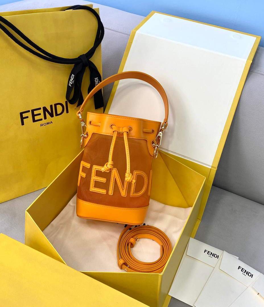 Fendi 8BS010 Mon Tresor Leather And Mesh Mini Bag 8361 Orange - luxibagsmall