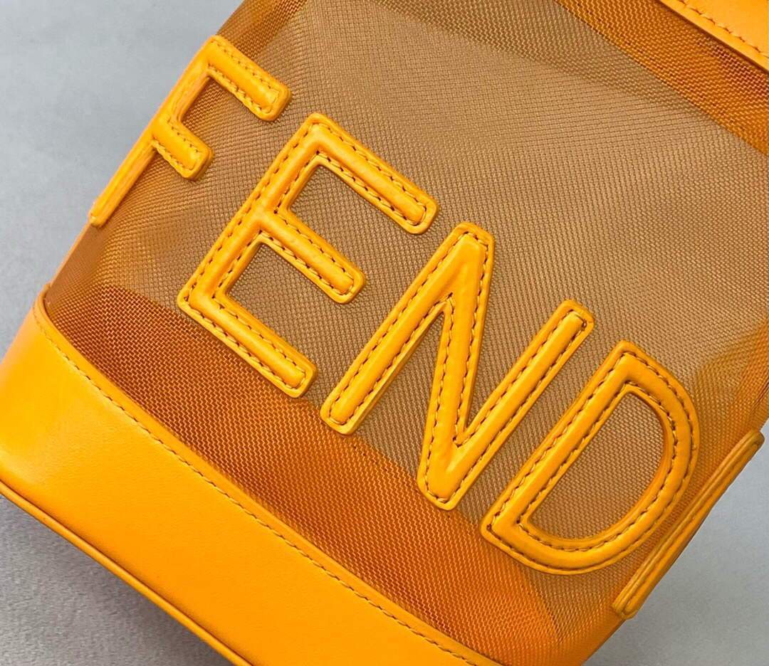 Fendi 8BS010 Mon Tresor Leather And Mesh Mini Bag 8361 Orange - luxibagsmall