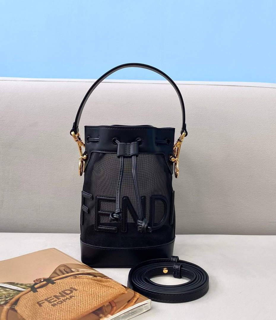 Fendi 8BS010 Mon Tresor Leather And Mesh Mini Bag 8361 Black - luxibagsmall