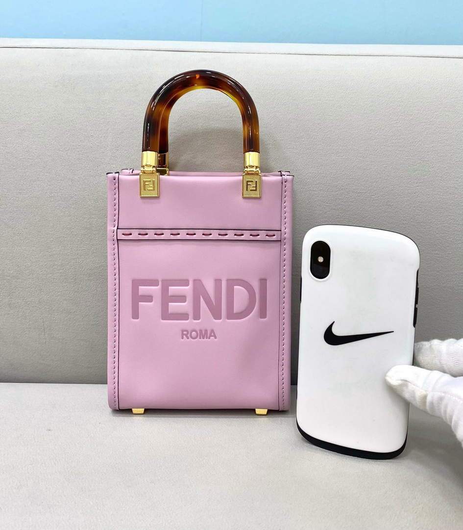 Fendi 8BS051 Mini Sunshine Shopper Leather Bag 8376A Pink - luxibagsmall