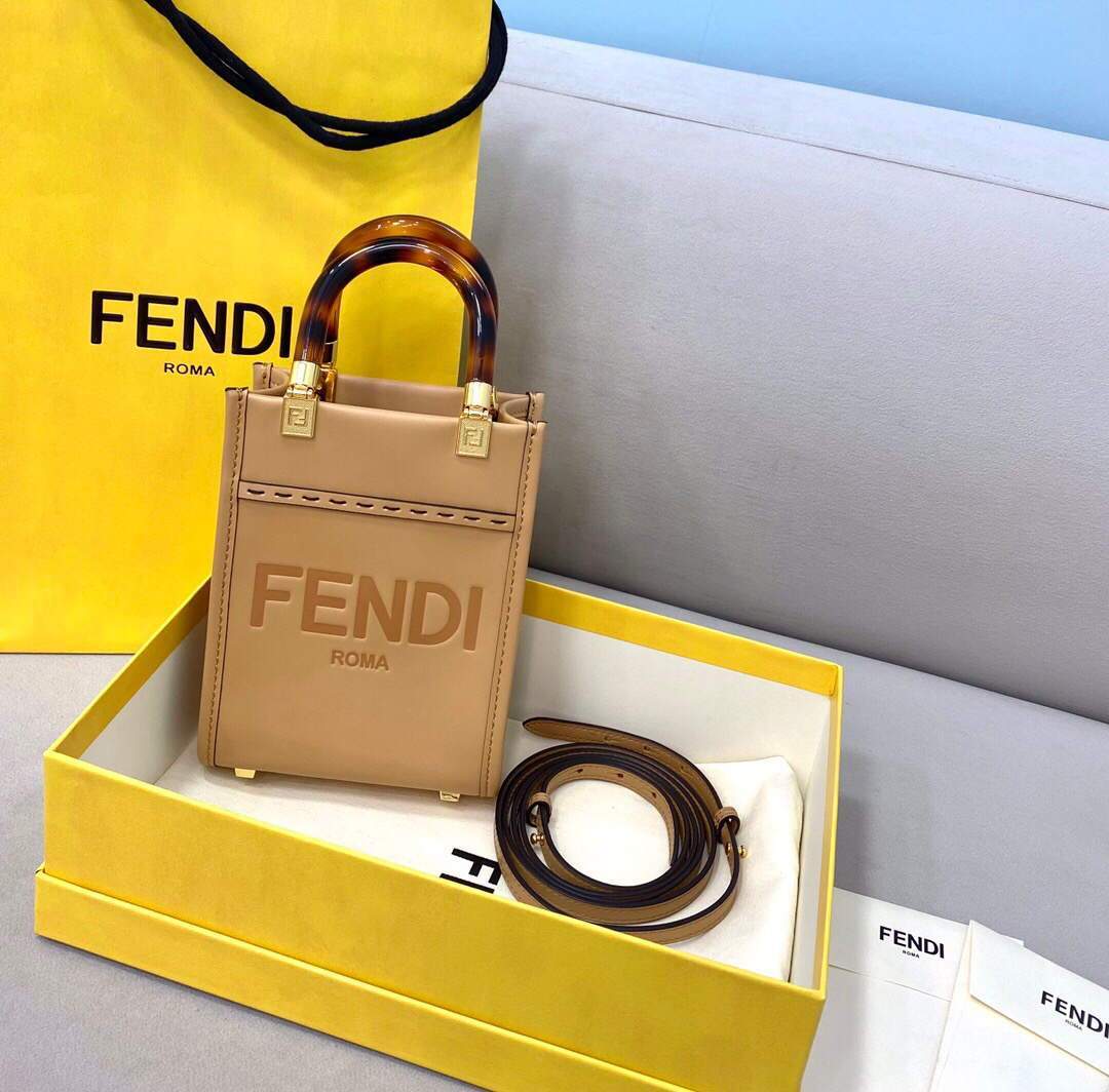 Fendi 8BS051 Mini Sunshine Shopper Leather Bag 8376A Tan - luxibagsmall