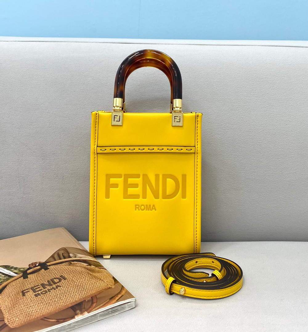 Fendi 8BS051 Mini Sunshine Shopper Leather Bag 8376A Yellow - luxibagsmall