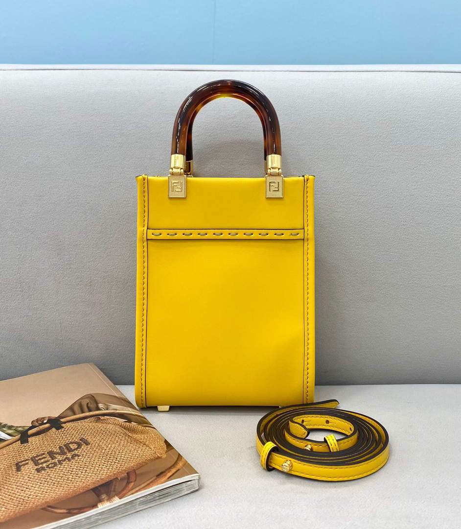 Fendi 8BS051 Mini Sunshine Shopper Leather Bag 8376A Yellow - luxibagsmall