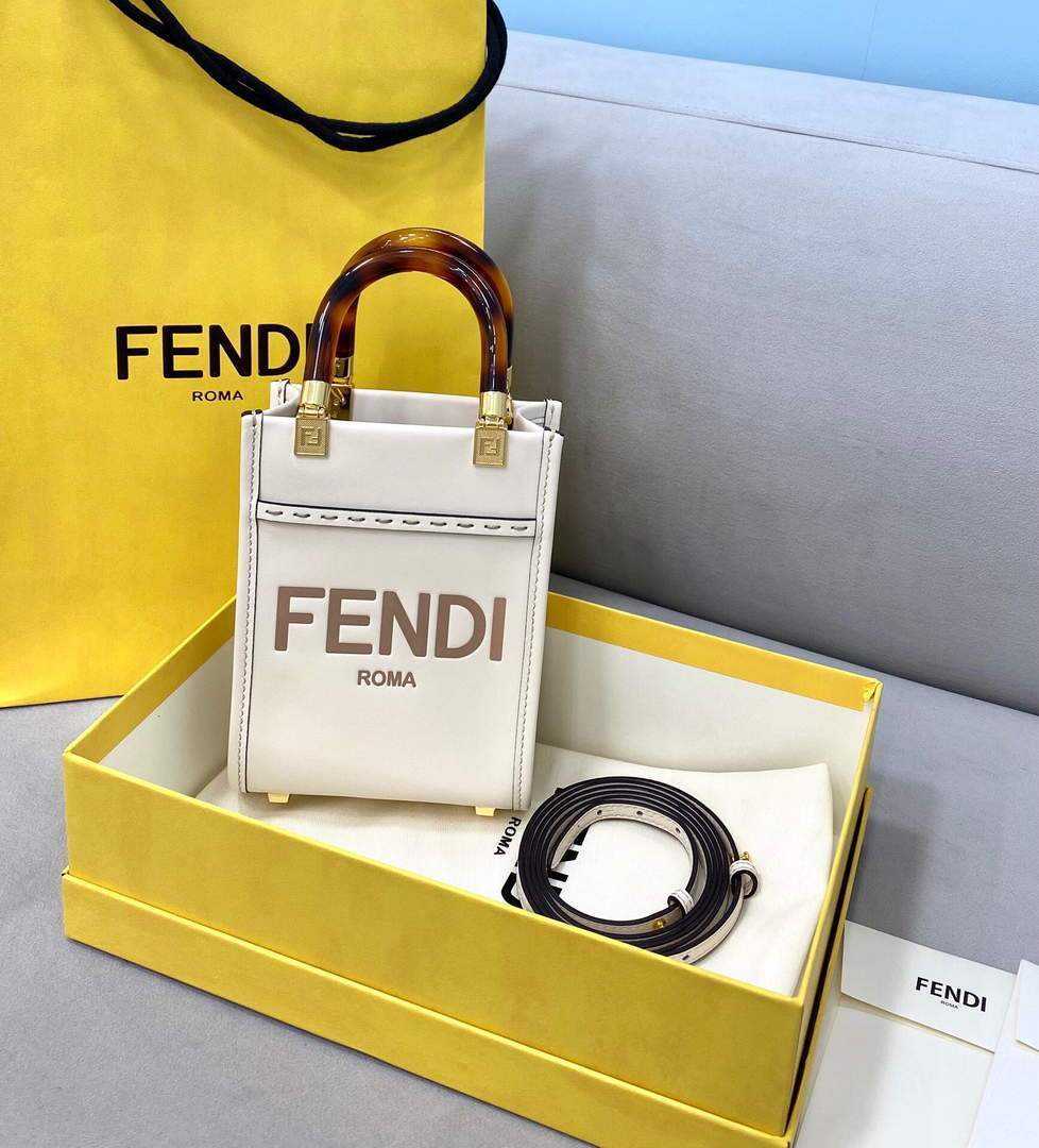 Fendi 8BS051 Mini Sunshine Shopper Leather Bag 8376A Beige - luxibagsmall