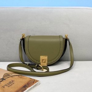 Fendi 8BT346 Moonlight Shoulder Green Leather Bag - Voguebags