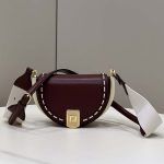 Fendi 8BT346 Moonlight Shoulder Saddle Leather Wine Red