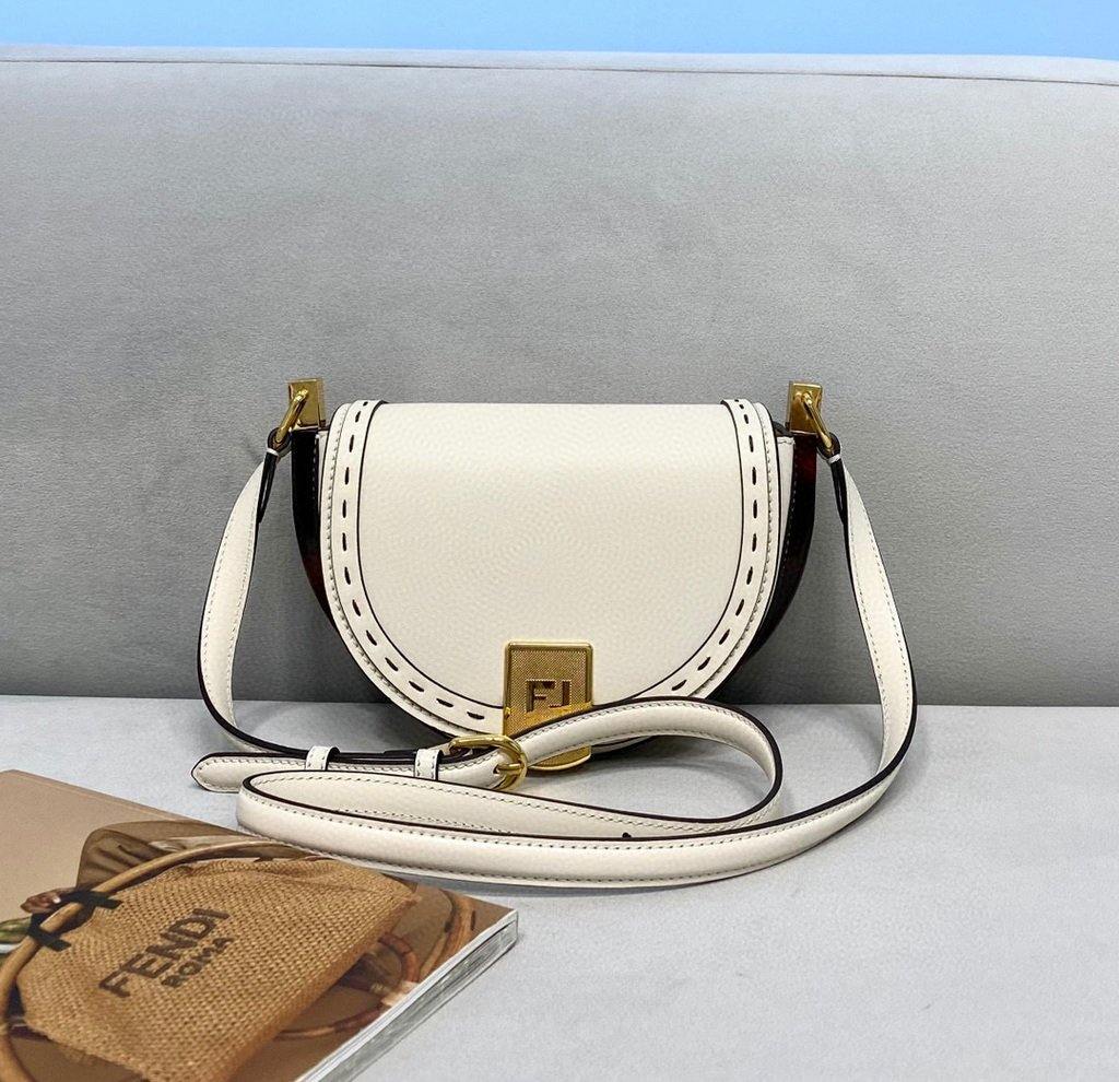 Fendi 8BT346 Moonlight Shoulder White Leather Bag - Voguebags