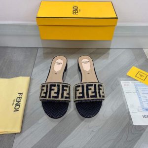 Fendi 8R8092 FF Interlace Leather Slides Flats Shoes Apricot - luxibagsmall