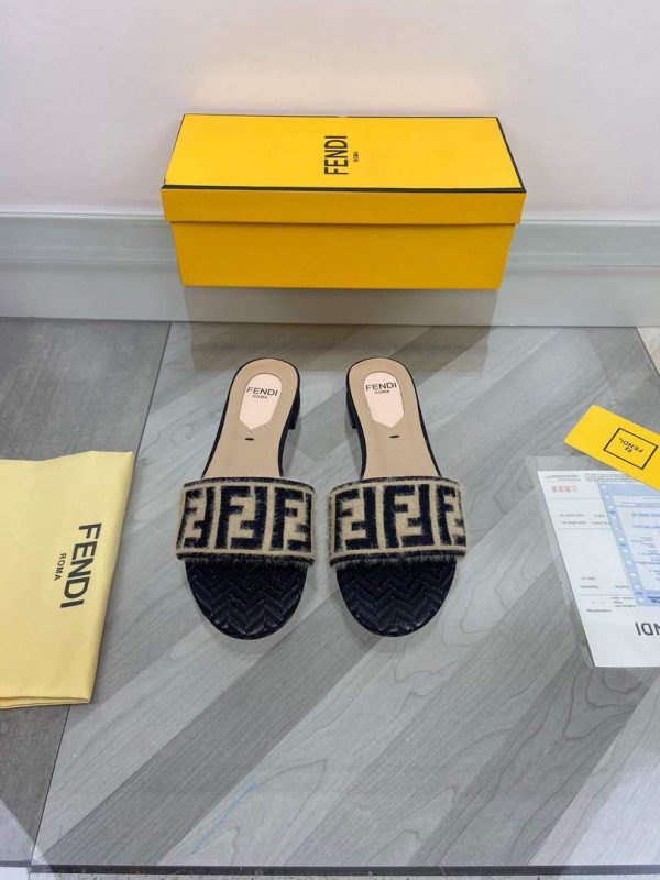 Fendi 8R8092 FF Interlace Leather Slides Flats Shoes Apricot - luxibagsmall