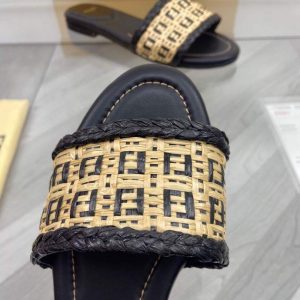 Fendi 8R8092 FF Interlace Leather Slides Flats Shoes Black - luxibagsmall